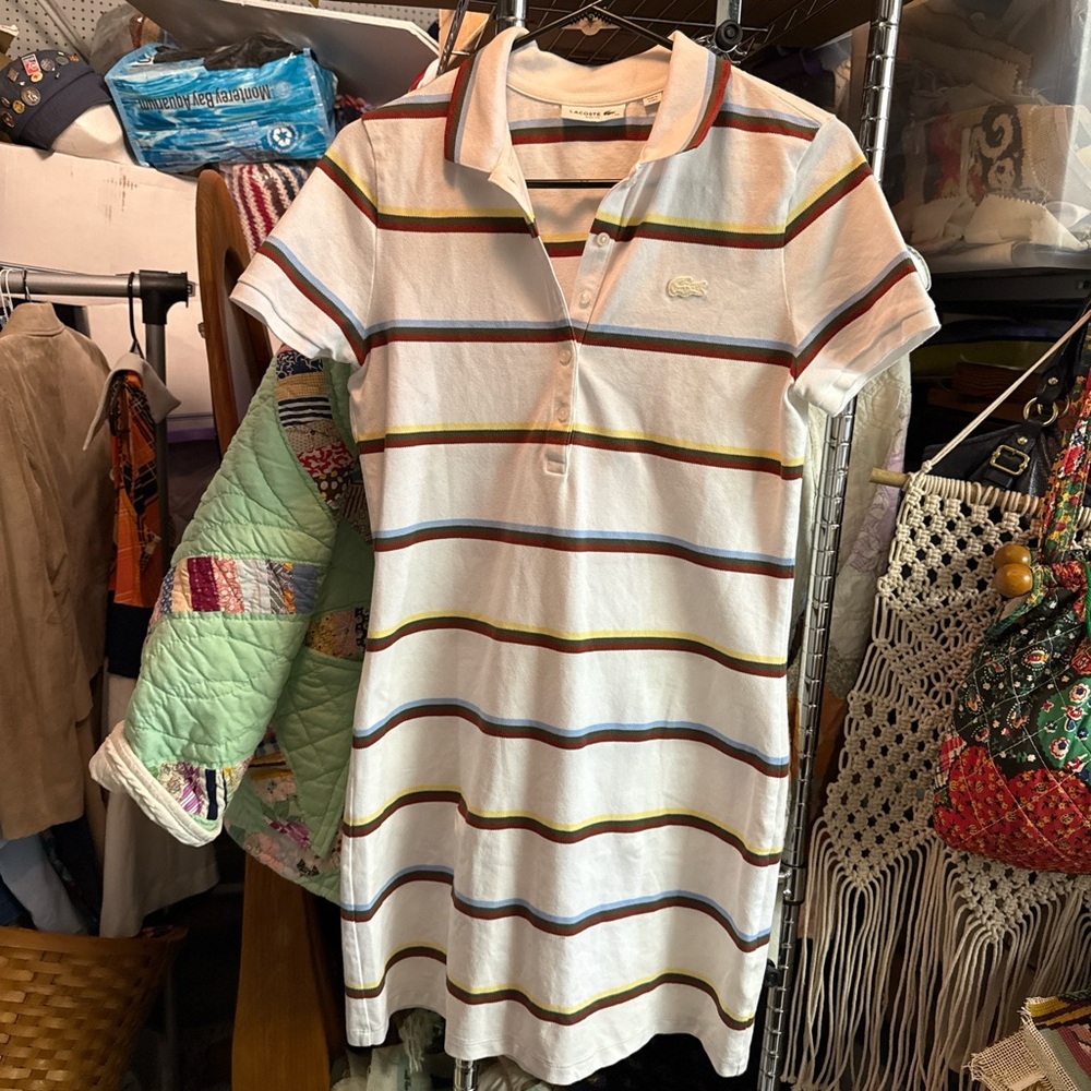 Lacoste White Polo Dress with Multicolor Stripes